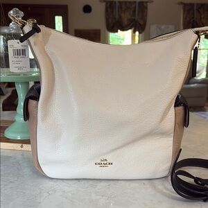Coach White and Tan Leather Shoulder Bag